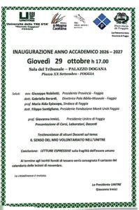 UNITRE Foggia, al via il nuovo anno accademico: formazione, volontariato e cultura